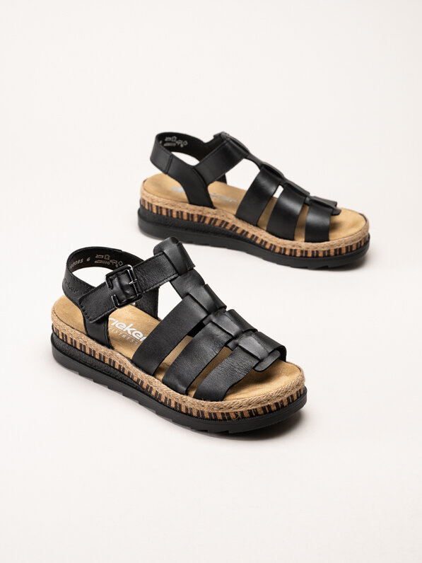 Rieker - Svarta sandaler i skinn