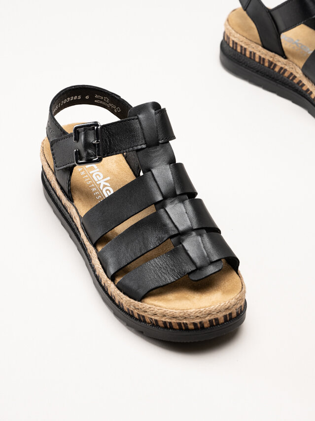 Rieker - Svarta sandaler i skinn