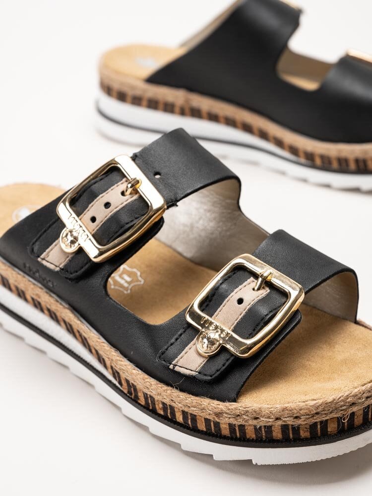 Rieker - Svarta slip in sandaler i skinn