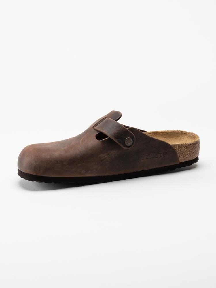 Birkenstock - Boston Regular - Mörkbruna slip-in sandaler i oljat skinn