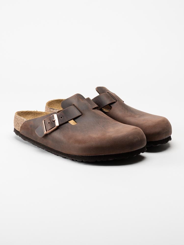 Birkenstock - Boston Regular - Mörkbruna slip-in sandaler i oljat skinn