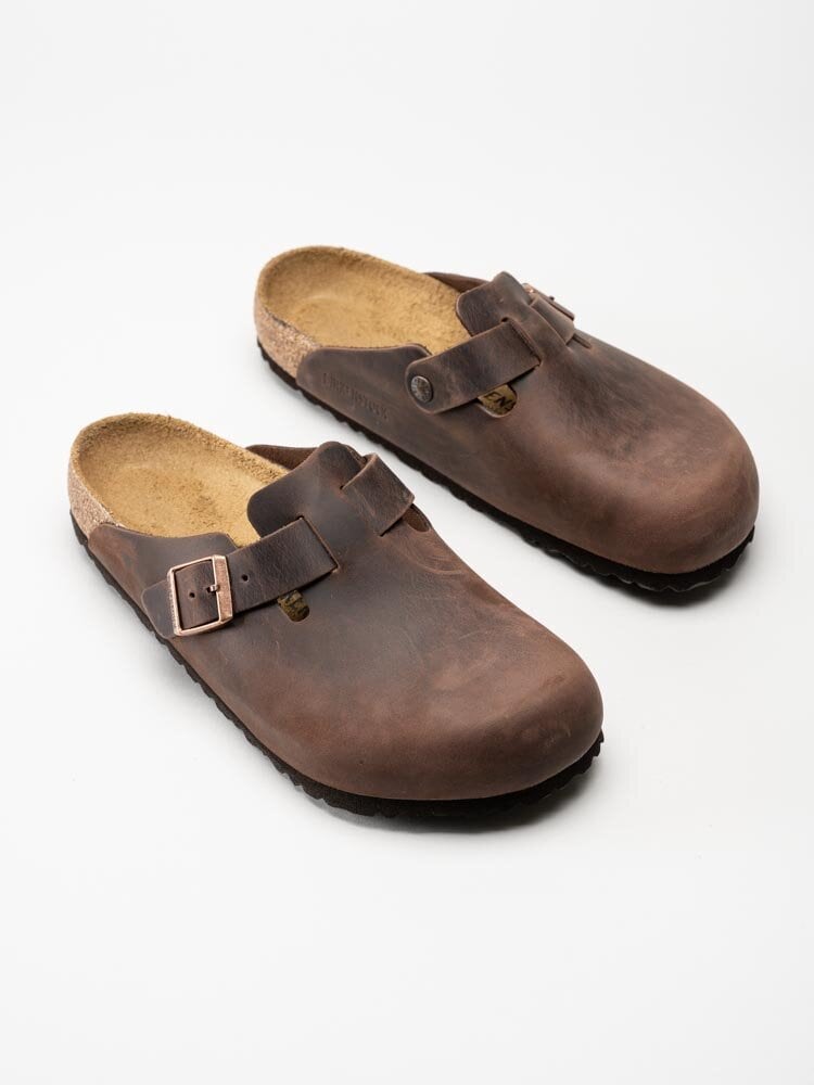 Birkenstock - Boston Regular - Mörkbruna slip-in sandaler i oljat skinn