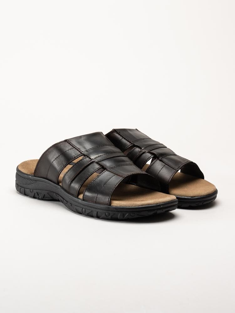 Exani - Fred - Mörkbruna slip in sandaler i skinn