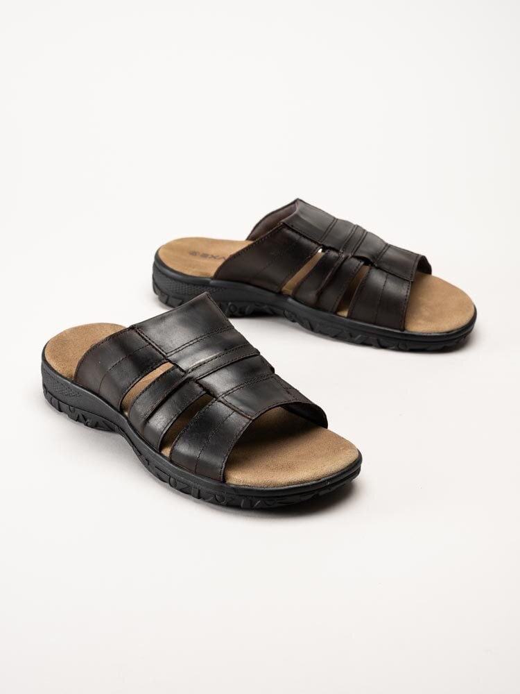 Exani - Fred - Mörkbruna slip in sandaler i skinn