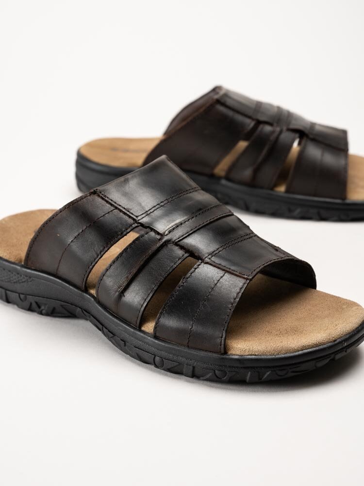 Exani - Fred - Mörkbruna slip in sandaler i skinn