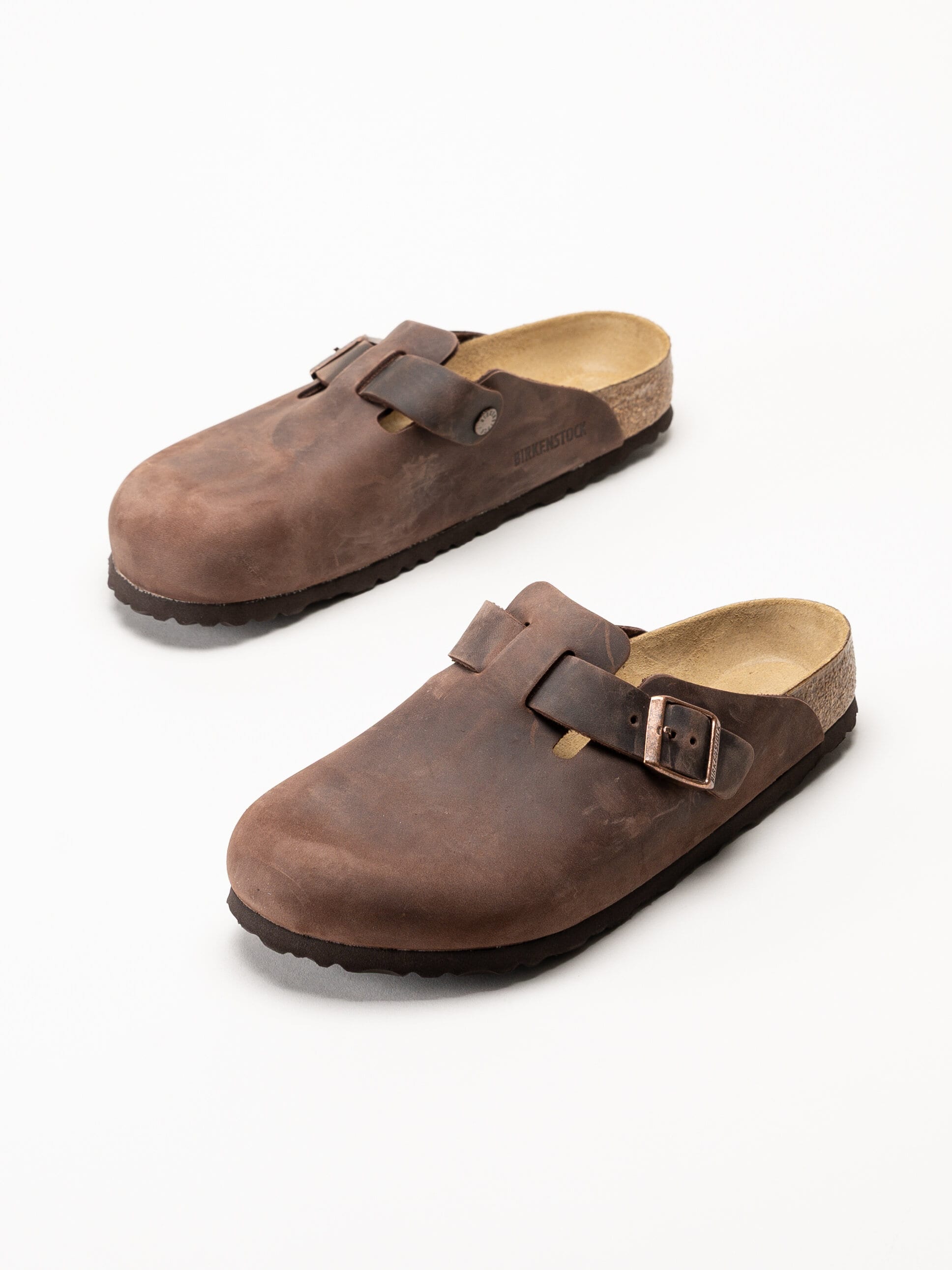 Birkenstock - Boston - Mörkbruna slip-in sandaler i oljat skinn