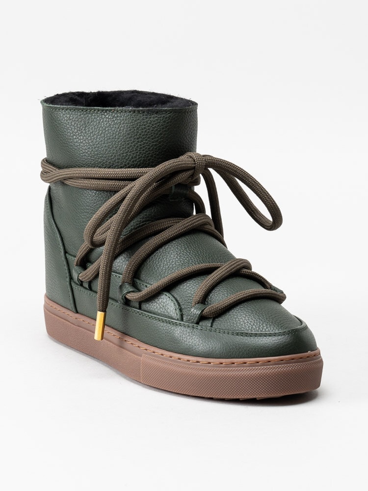 Inuikii - Sneaker Full Leather - Gröna fårskinnsfodrade vinterstövlar i skinn