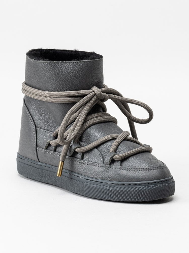 Inuikii - Sneaker Full Leather - Grå fårskinnsfodrade vinterstövlar i skinn