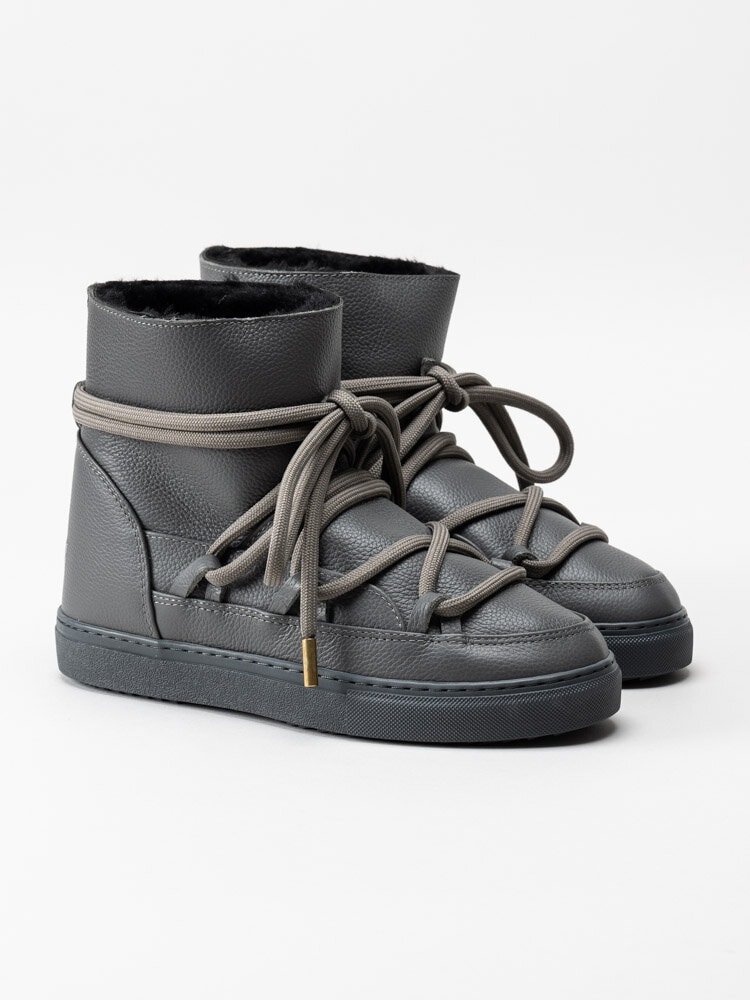 Inuikii - Sneaker Full Leather - Grå fårskinnsfodrade vinterstövlar i skinn