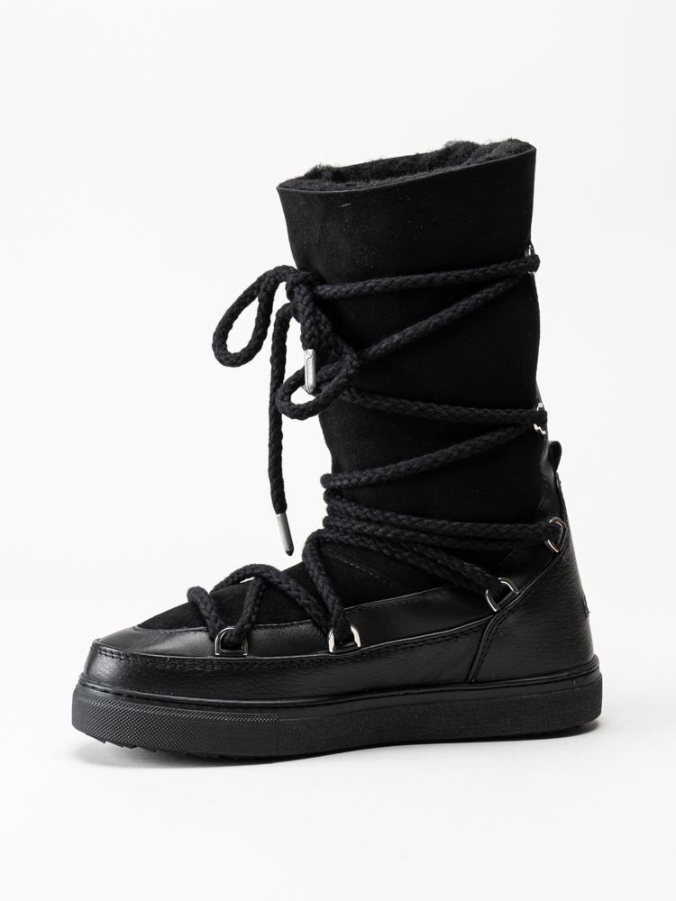 Inuikii - Classic High Laced - Svarta höga fårskinnsfodrade boots i mocka