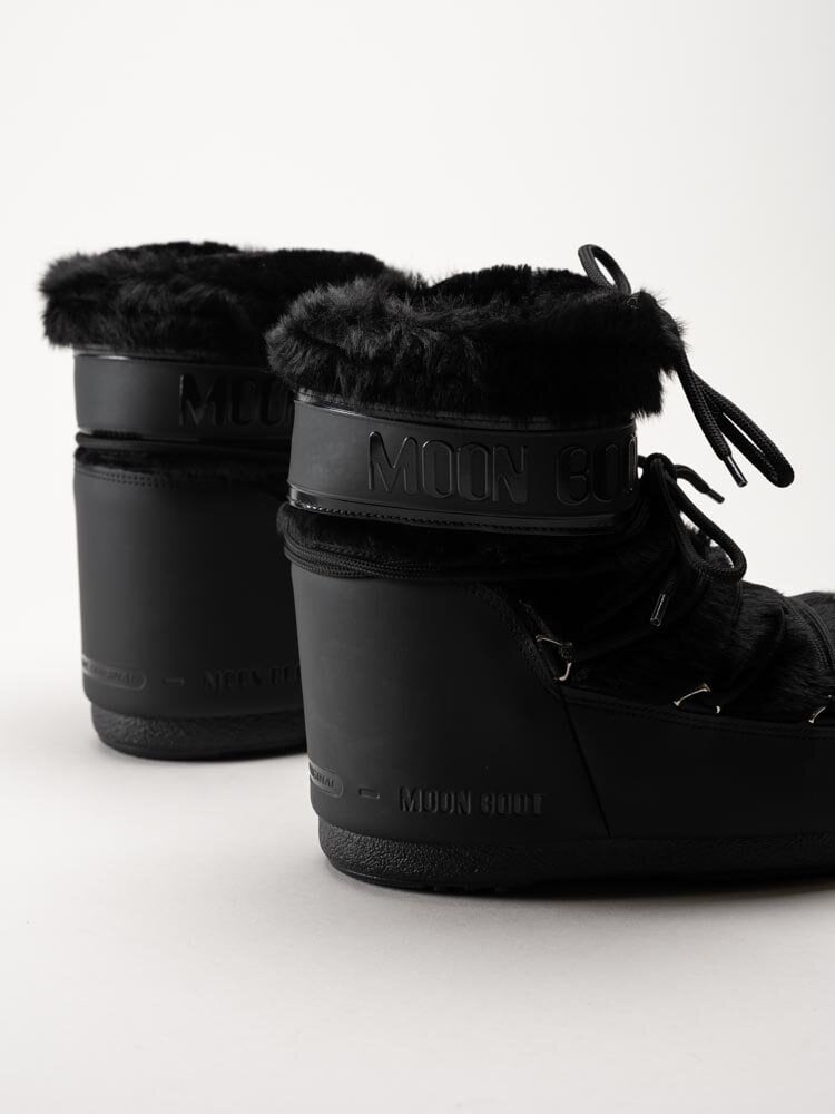 Moon Boot - Icon Low Faux Fur - Svarta vinterboots med fuskpäls