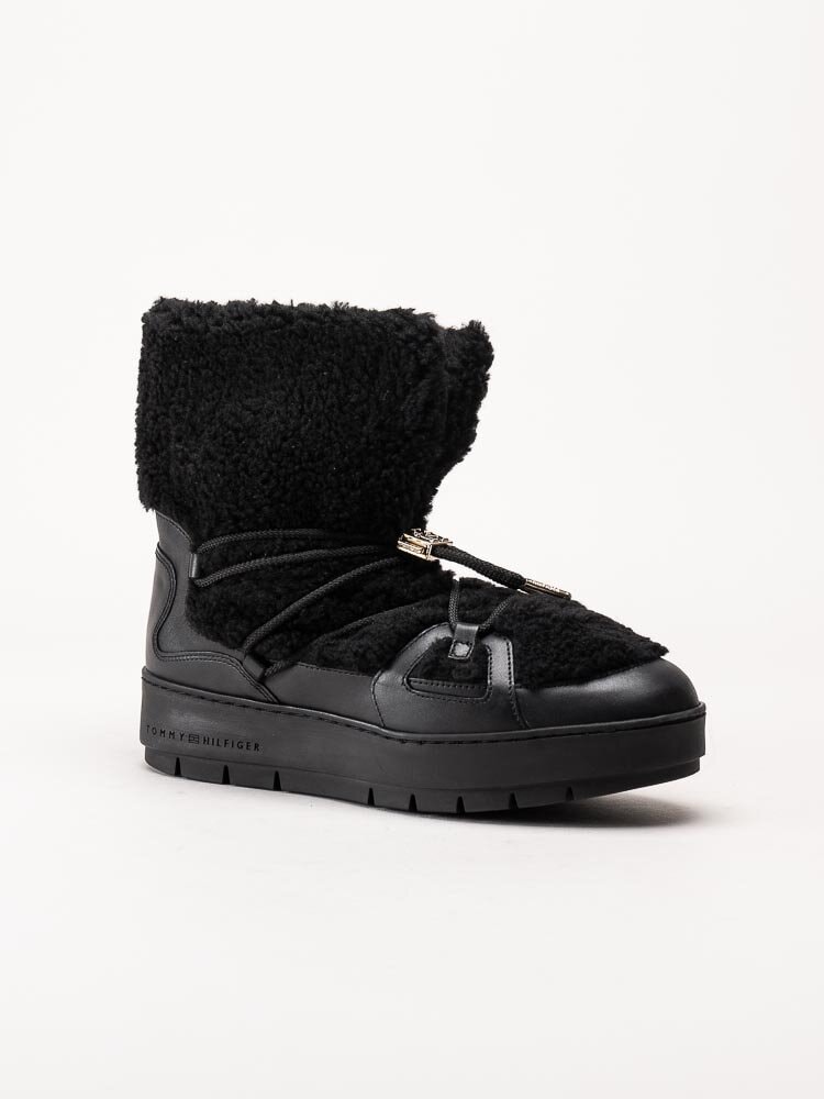 Tommy Hilfiger - Tommy Teddy Snowboot - Svarta boots i teddy pile och skinn