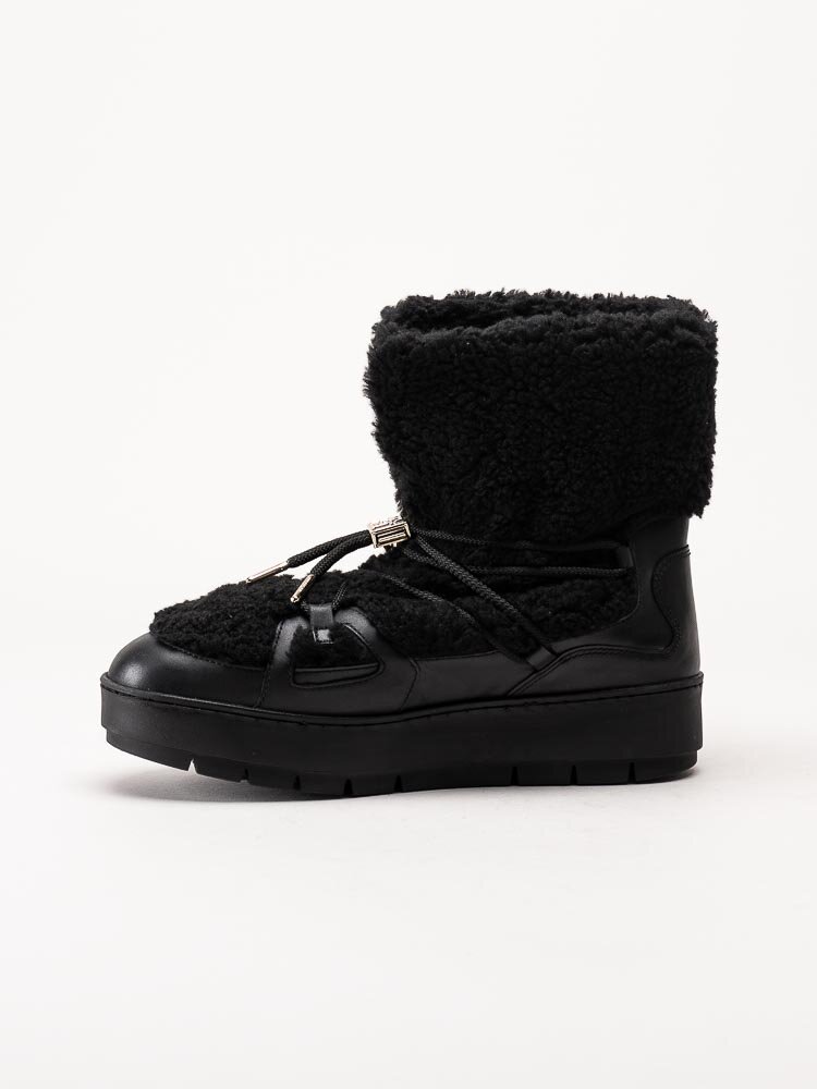 Tommy Hilfiger - Tommy Teddy Snowboot - Svarta boots i teddy pile och skinn