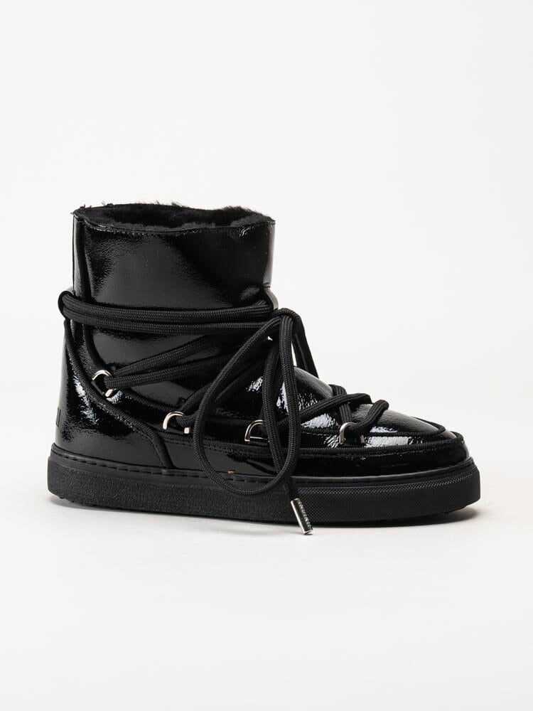 Inuikii - Full leather naplack - Svarta fårskinnsfodrade boots i lackskinn