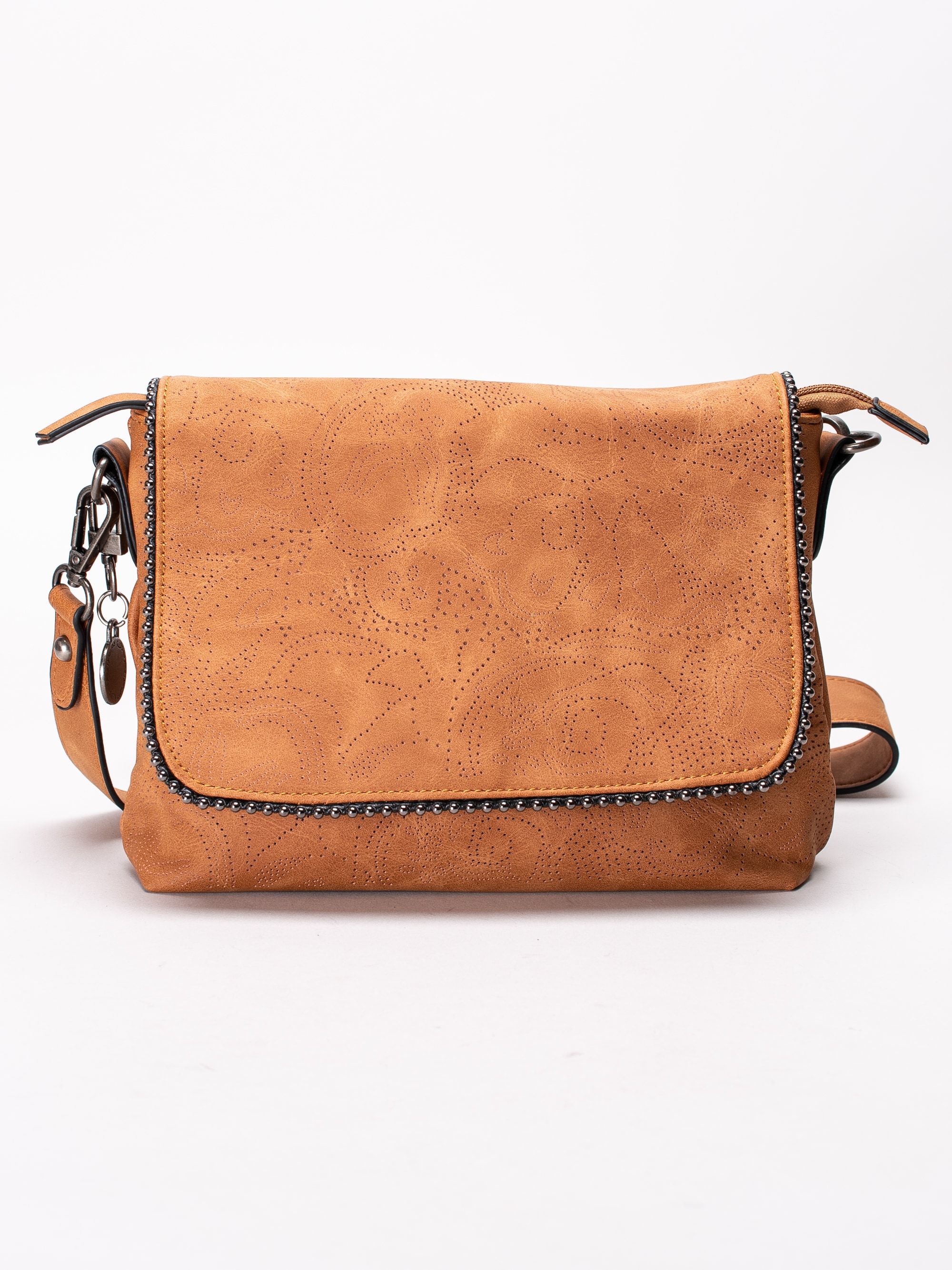 86193022 Ulrika Design 36-5358-21 Leaf brun flapbag med perforering och nitar-1