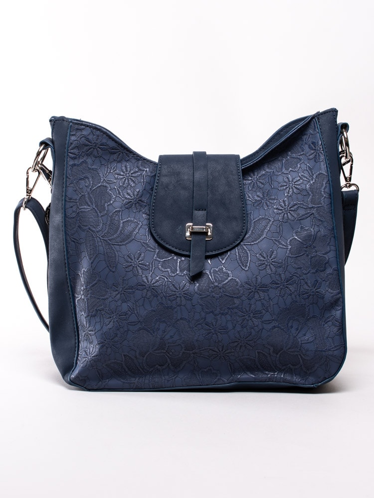 86201051 Ulrika Design 35-9128-3 Mörkblå handväska med broderade blommor-1