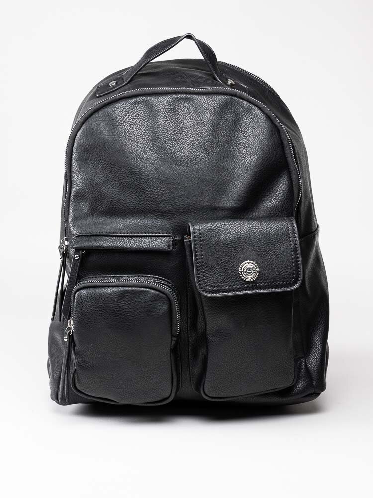 Ulrika Design - 3-Pockets - Svart ryggsäck i skinnimitation.