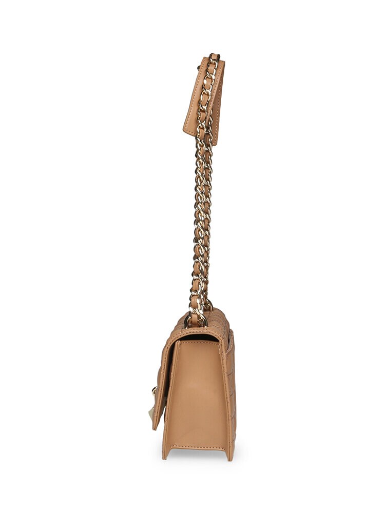 Steve Madden - Bamara-Q - Ljusbrun quiltad handväska med gulddetaljer
