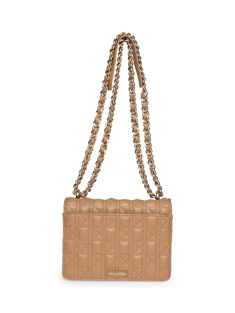 Steve Madden - Bamara-Q - Ljusbrun quiltad handväska med gulddetaljer