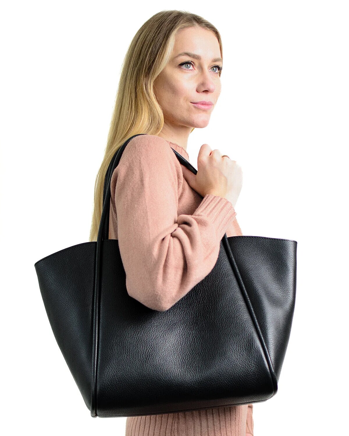 Latalia - Florence XL - Svart shopping kasse XL i narvsatt skinn