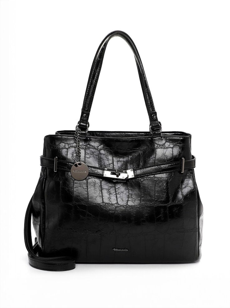 Tamaris bags - Gulia City Shopper L - Svart blank väska med crocomönster