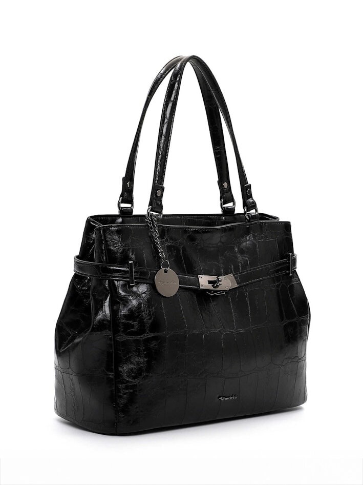 Tamaris bags - Gulia City Shopper L - Svart blank väska med crocomönster