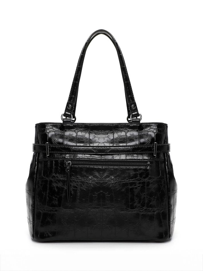 Tamaris bags - Gulia City Shopper L - Svart blank väska med crocomönster