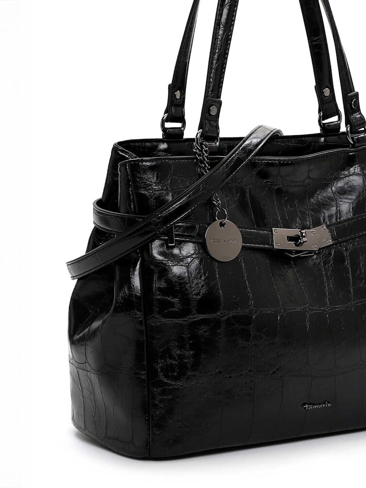 Tamaris bags - Gulia City Shopper L - Svart blank väska med crocomönster