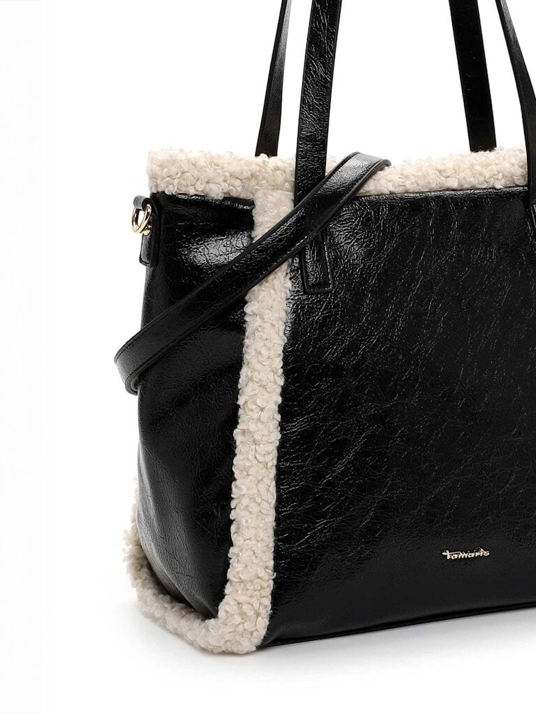 Tamaris bags - Gitta City Shopper M - Svart handväska i blank struktur