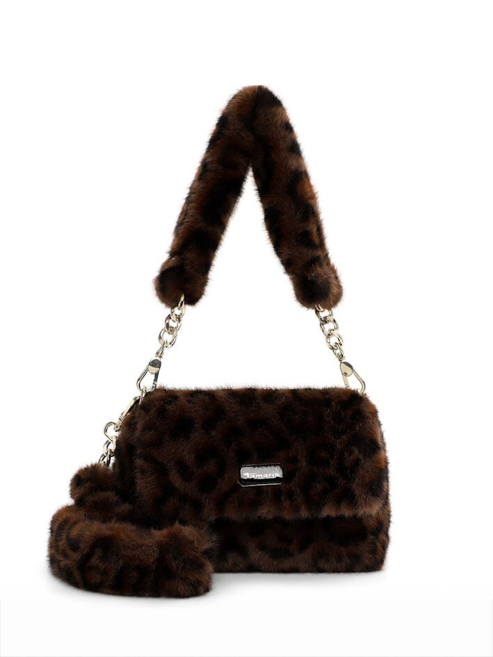 Tamaris bags - Gerta Handbag with flap M - Brun liten klaffväska i leopardmönstrad fuskpäls