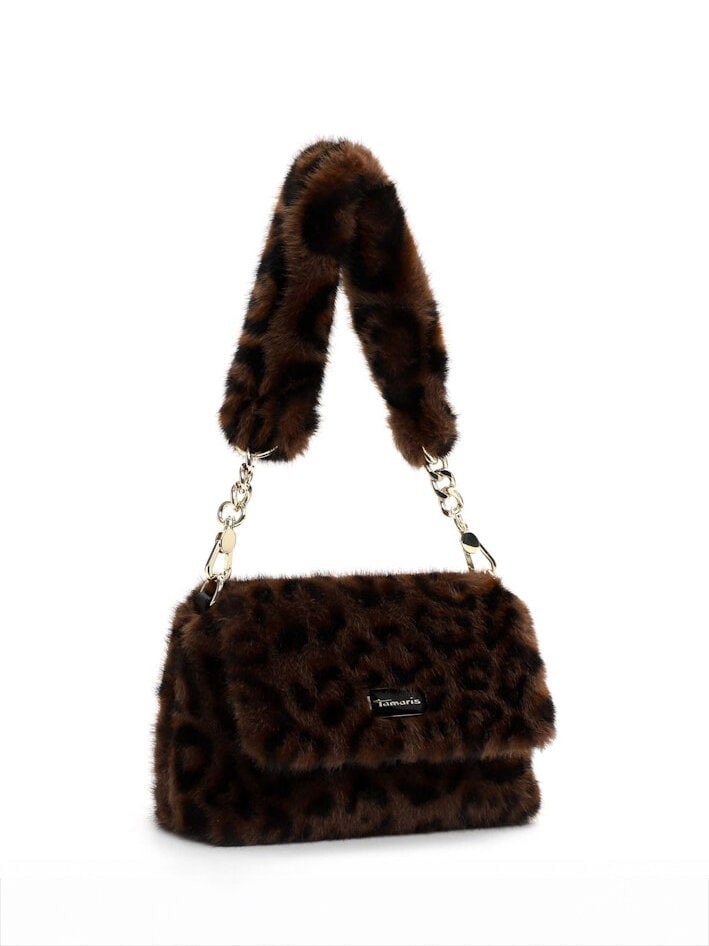 Tamaris bags - Gerta Handbag with flap M - Brun liten klaffväska i leopardmönstrad fuskpäls
