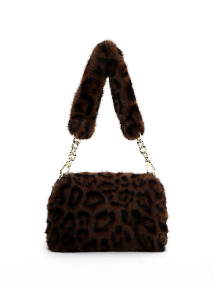 Tamaris bags - Gerta Handbag with flap M - Brun liten klaffväska i leopardmönstrad fuskpäls