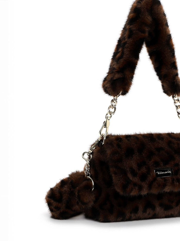 Tamaris bags - Gerta Handbag with flap M - Brun liten klaffväska i leopardmönstrad fuskpäls