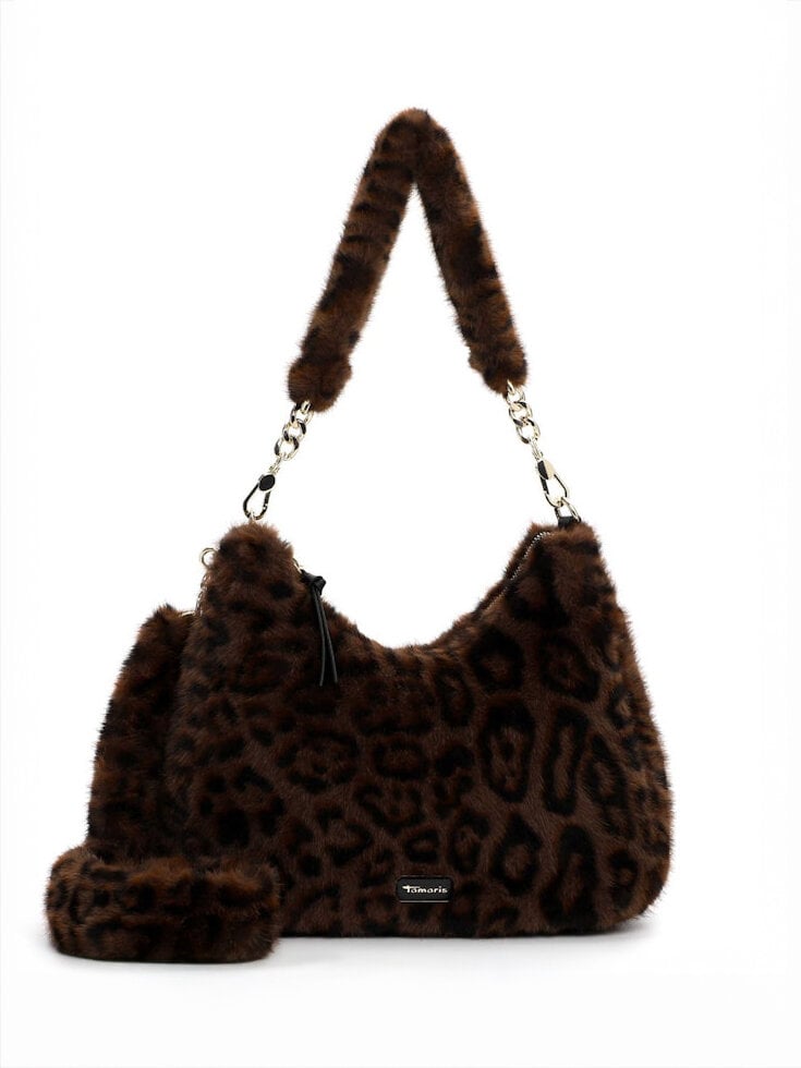 Tamaris bags - Gerta Pouch M - Brun väska i mjuk fuskpäls med leopardmönster