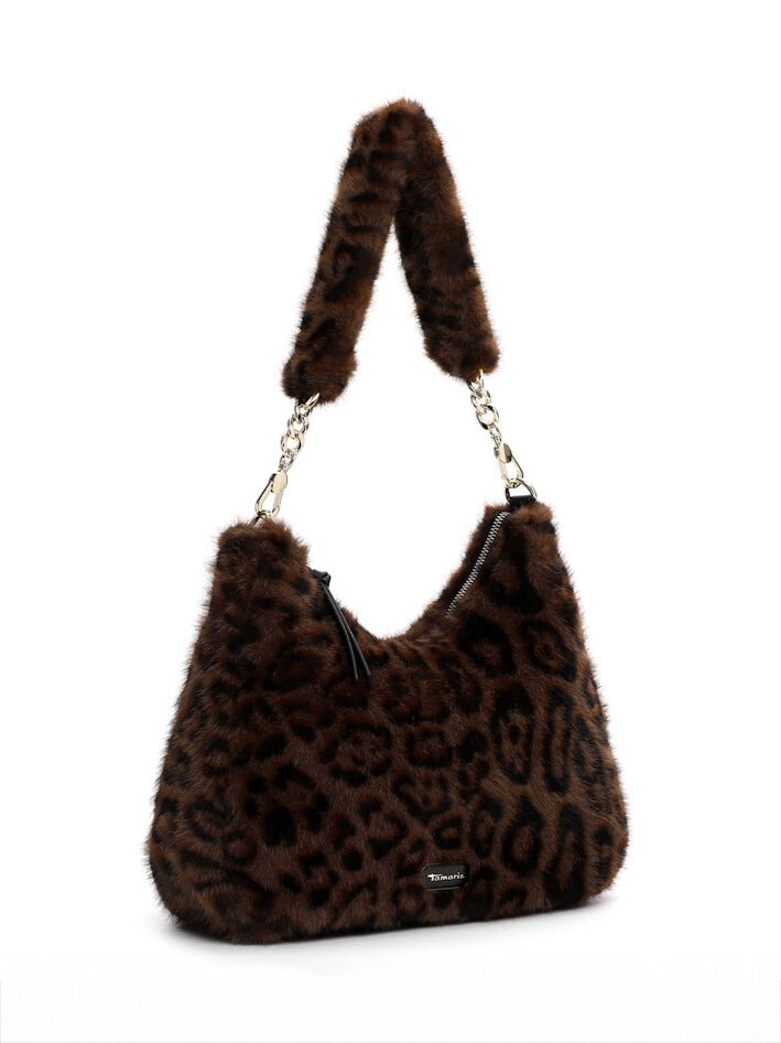 Tamaris bags - Gerta Pouch M - Brun väska i mjuk fuskpäls med leopardmönster