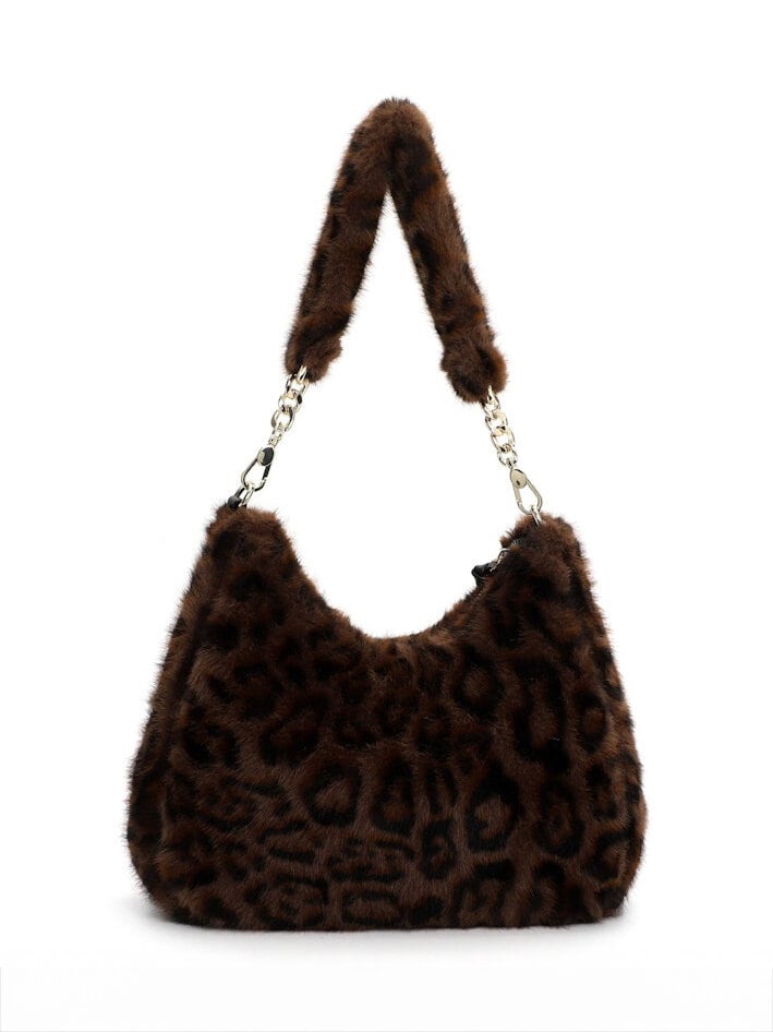 Tamaris bags - Gerta Pouch M - Brun väska i mjuk fuskpäls med leopardmönster