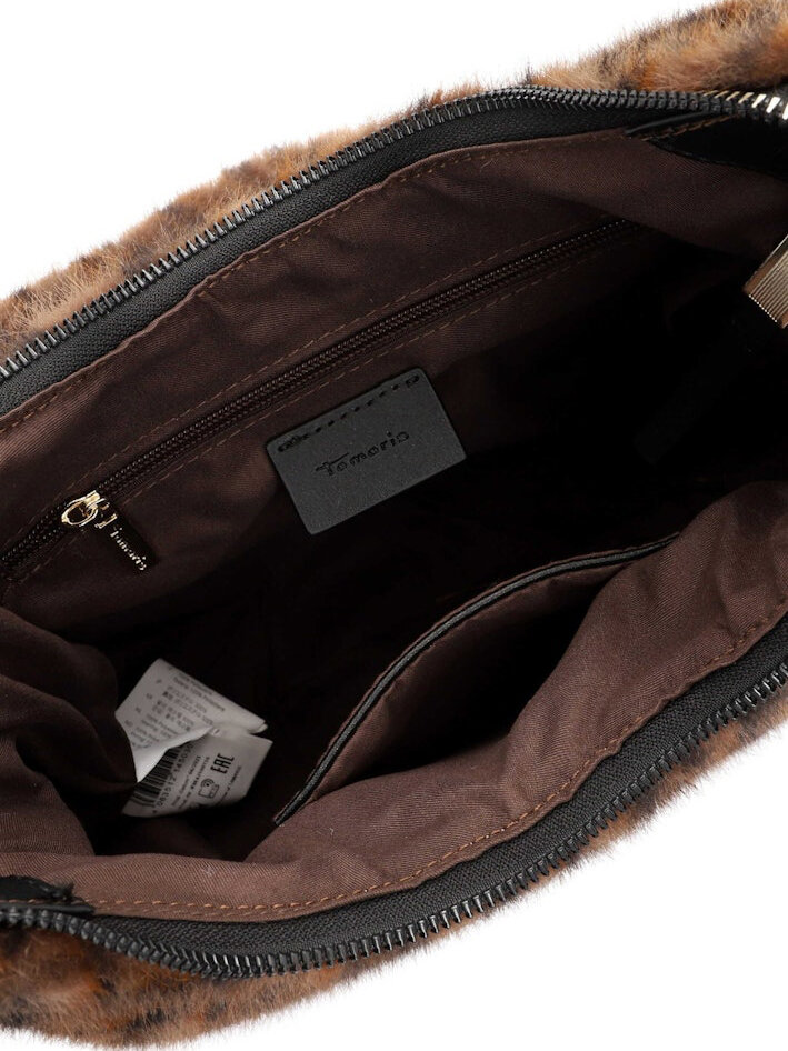 Tamaris bags - Gerta Pouch M - Brun väska i mjuk fuskpäls med leopardmönster