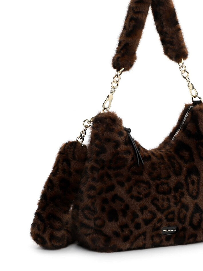 Tamaris bags - Gerta Pouch M - Brun väska i mjuk fuskpäls med leopardmönster