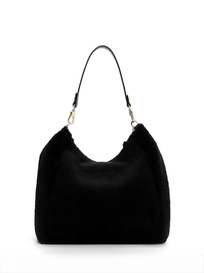Tamaris bags - Gaja Pouch M - Svart mjuk väska i fuskpäls