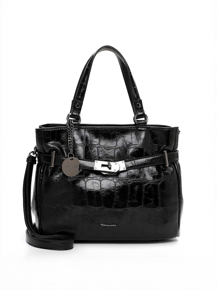 Tamaris bags - Gulia City Shopper M - Svart blank väska med crocomönster