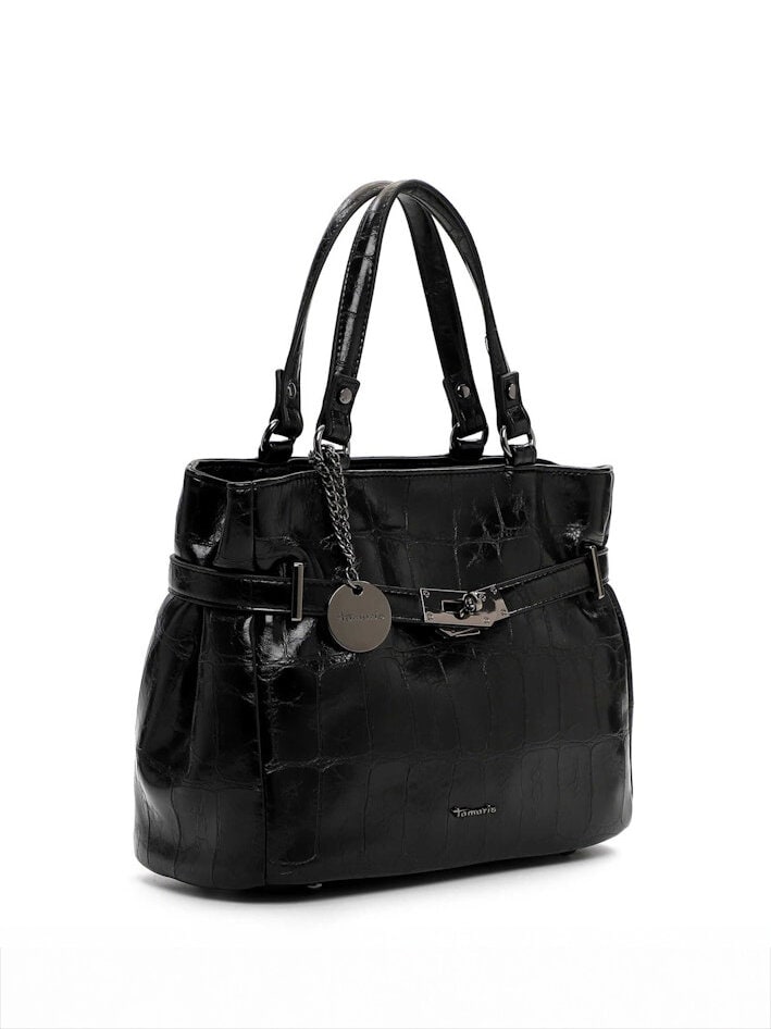 Tamaris bags - Gulia City Shopper M - Svart blank väska med crocomönster