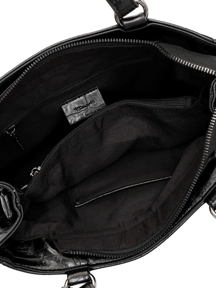 Tamaris bags - Gulia City Shopper M - Svart blank väska med crocomönster