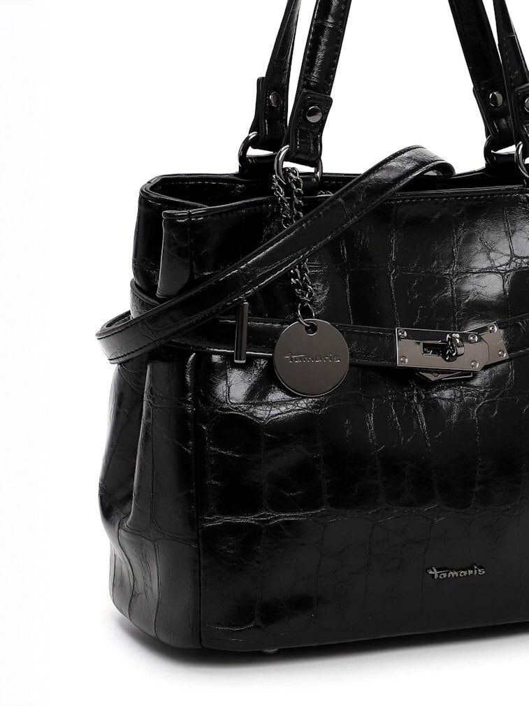 Tamaris bags - Gulia City Shopper M - Svart blank väska med crocomönster