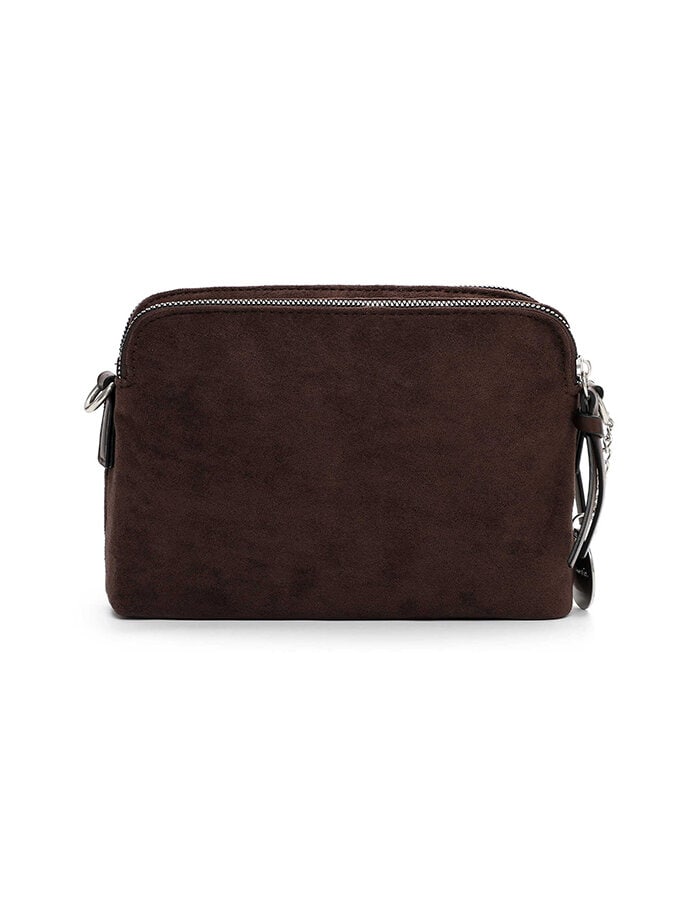 Tamaris bags - Genna Handbag zipper S - Mörkbrun handväska i textil med silverdetaljer