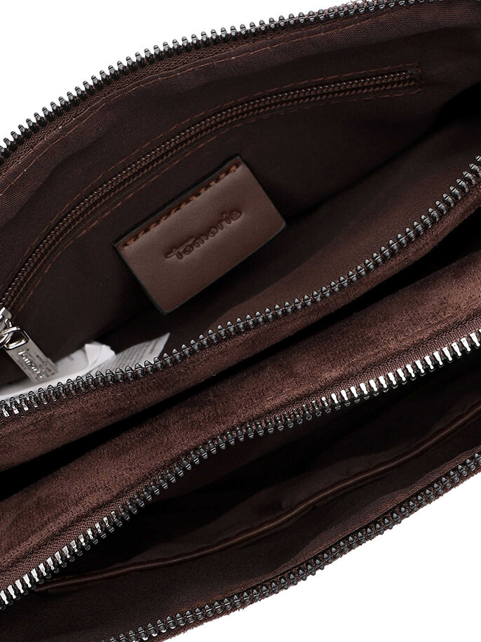 Tamaris bags - Genna Handbag zipper S - Mörkbrun handväska i textil med silverdetaljer