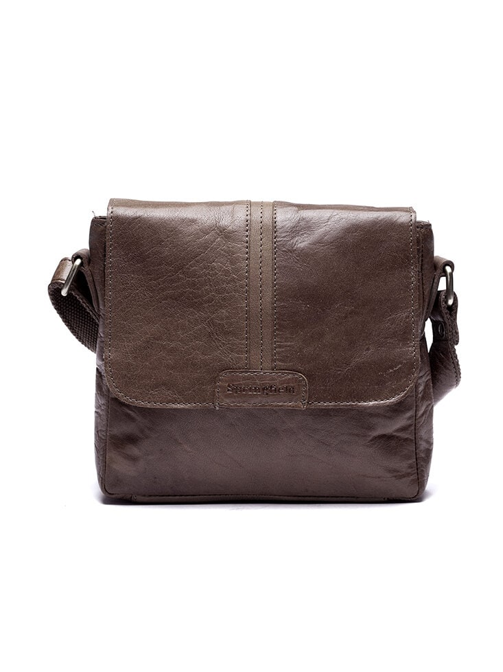 Springfield - Mörkbrun klaffväska i skinn