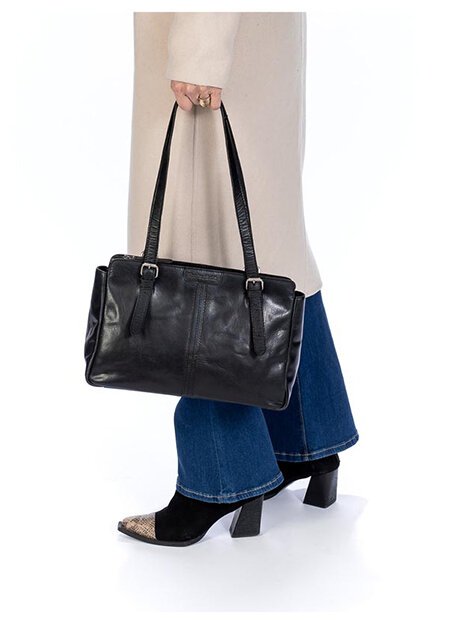 Springfield - Svart axelremsväska i skinn