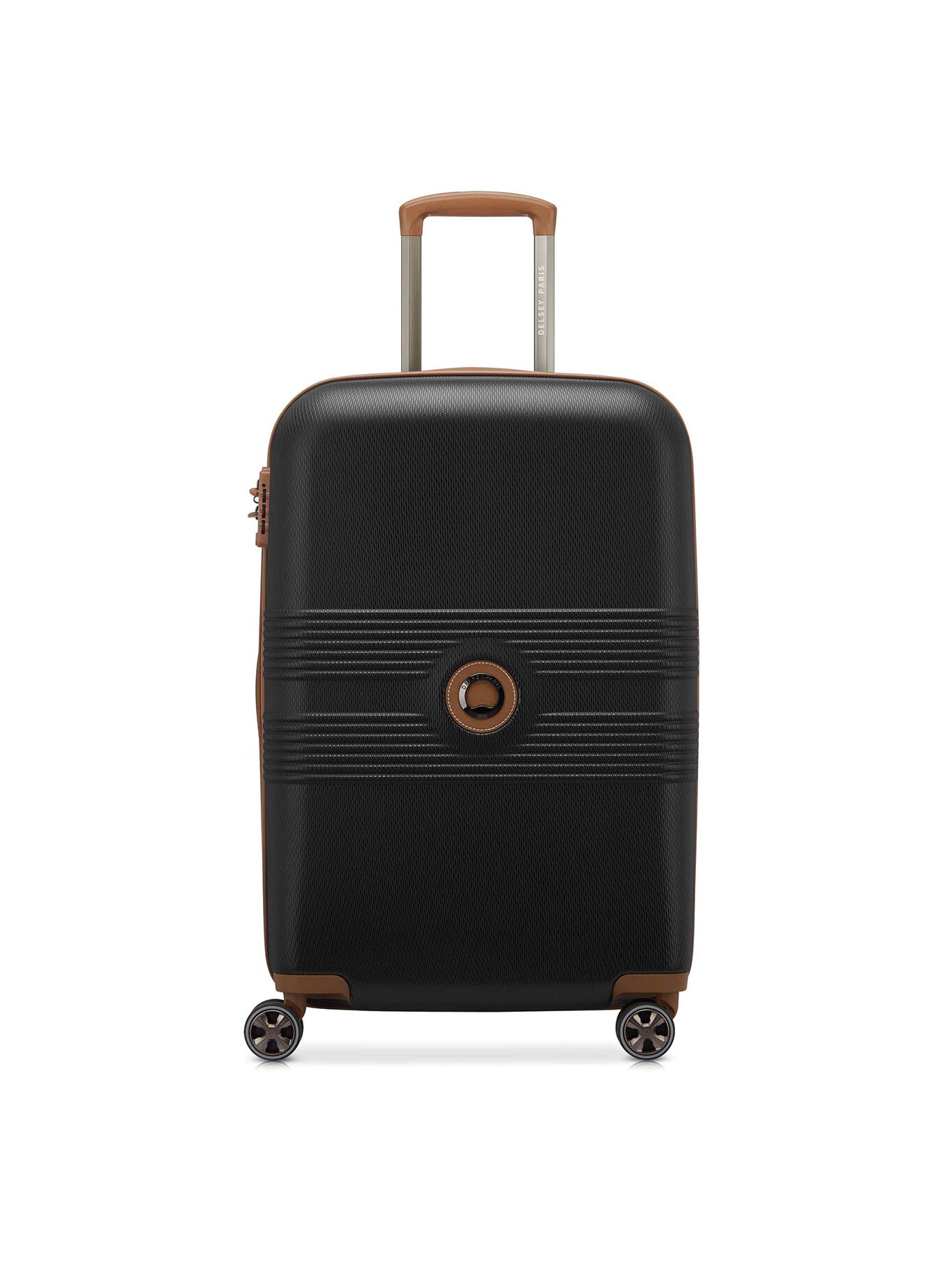 Delsey - Flanerie se M Checked Spinner - Mörkbrun expanderbar resväska