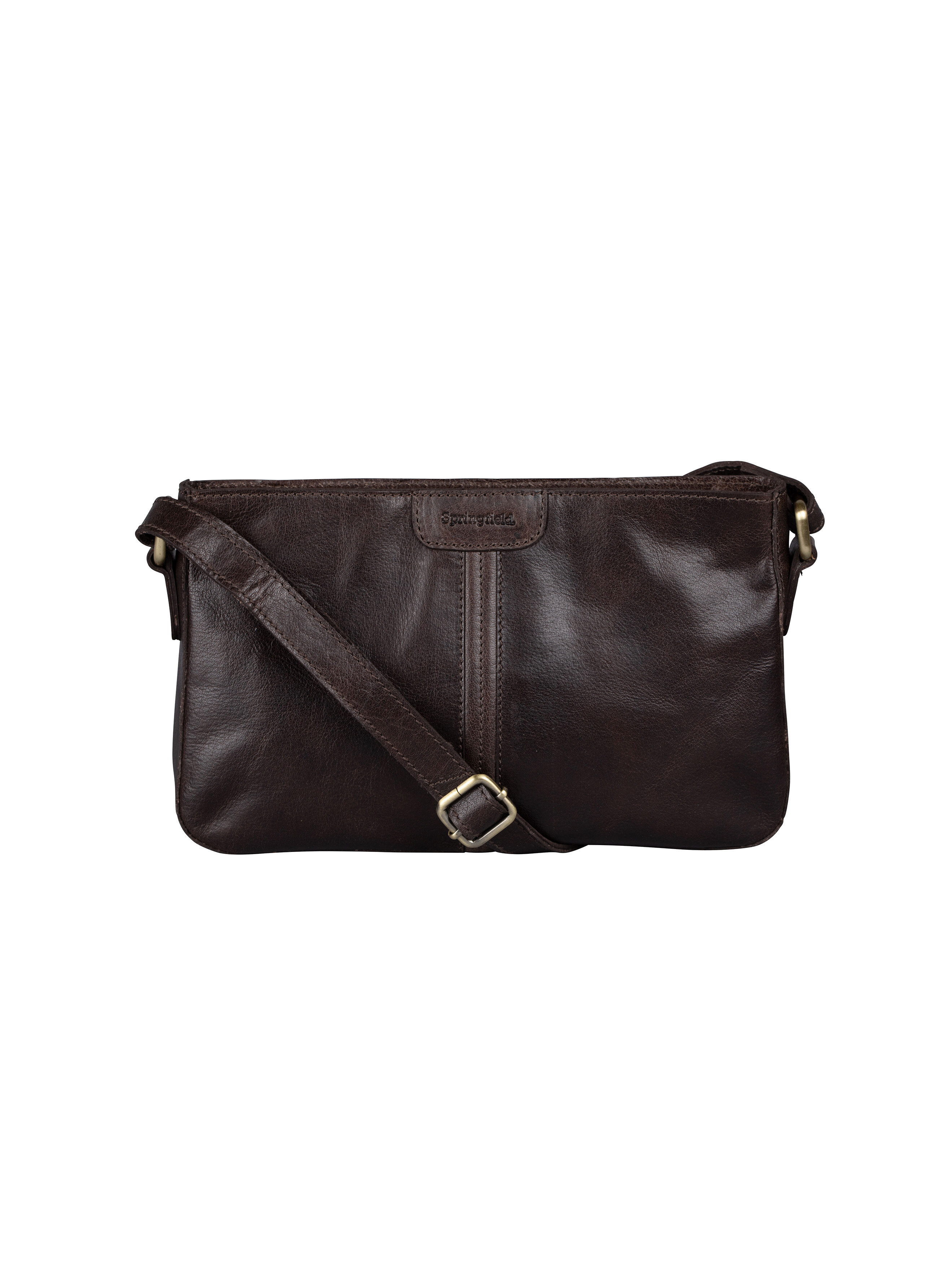 Springfield - Mörkbrun axelremsväska i skinn