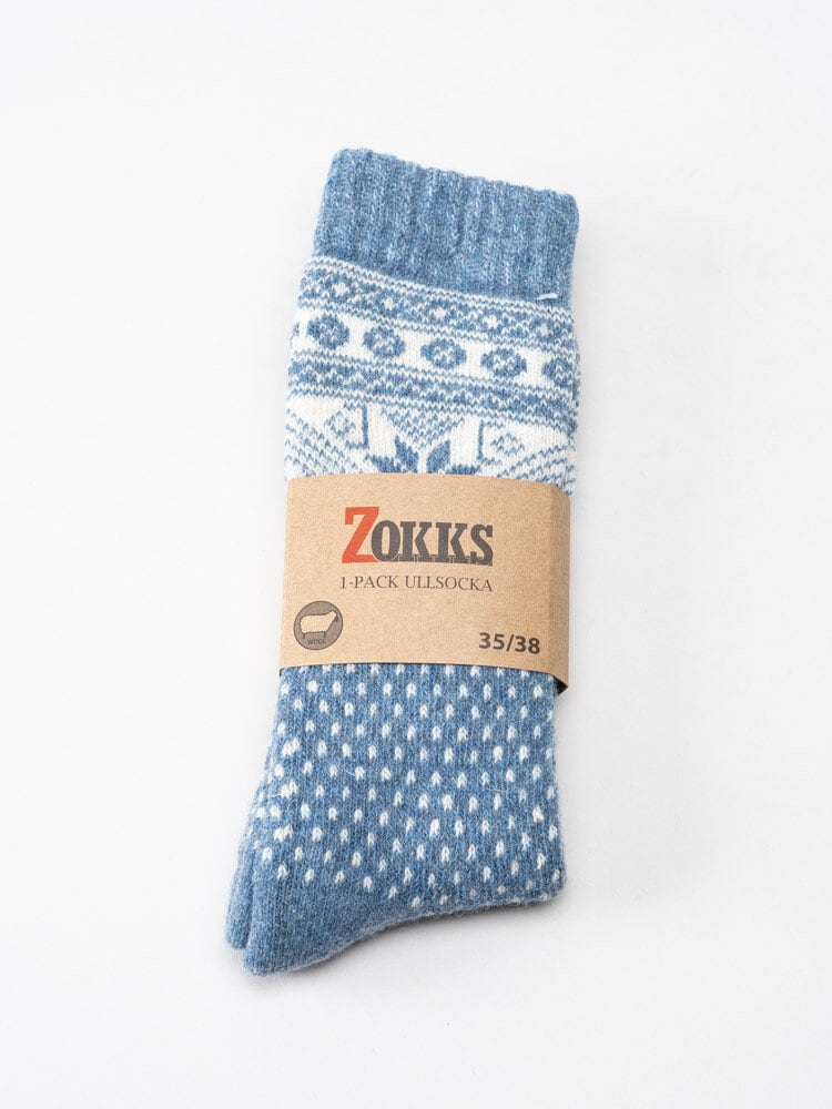 Zokks - Ljusblå ullstrumpor med julmotiv